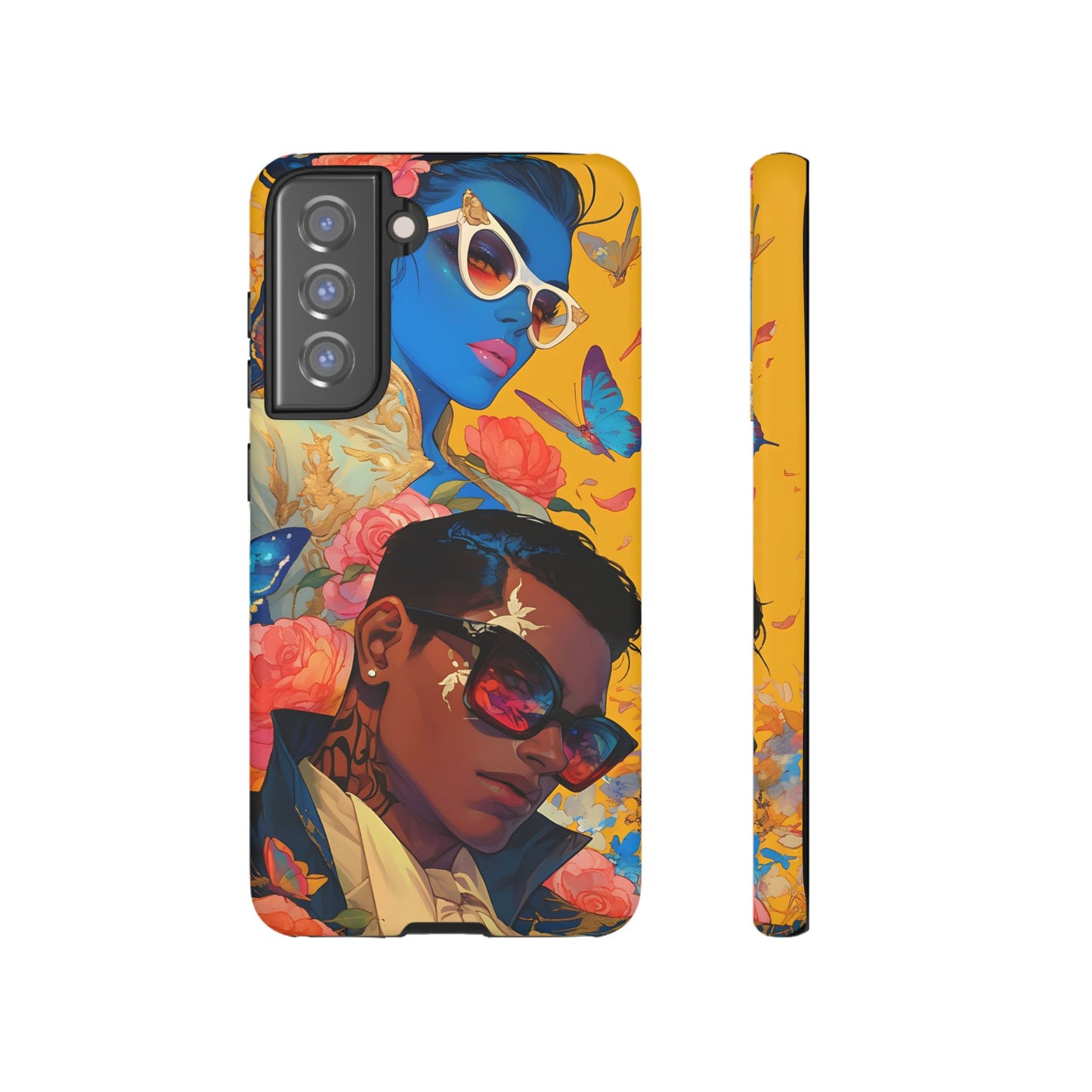 Trendy Butterfly Couple Phone Case - Funky Illustrations with Sunglasses - Vibrant and Stylish Cover | iPhone | Samsung |Tough Cases