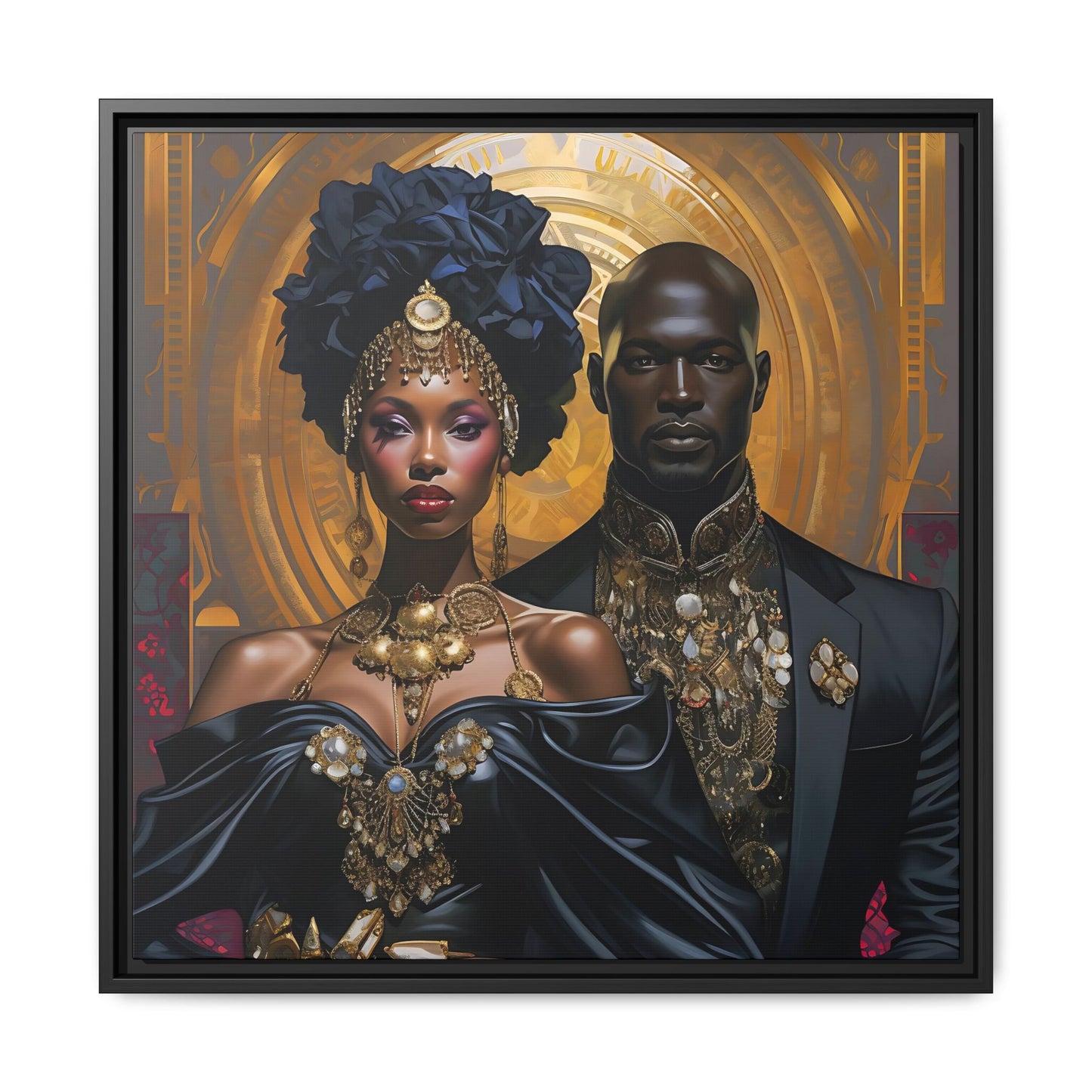 Regal Ebony Love - Black & Gold Digital Canvas Print - Matte Canvas, Black Frame - Gift Ideas - Wall Art