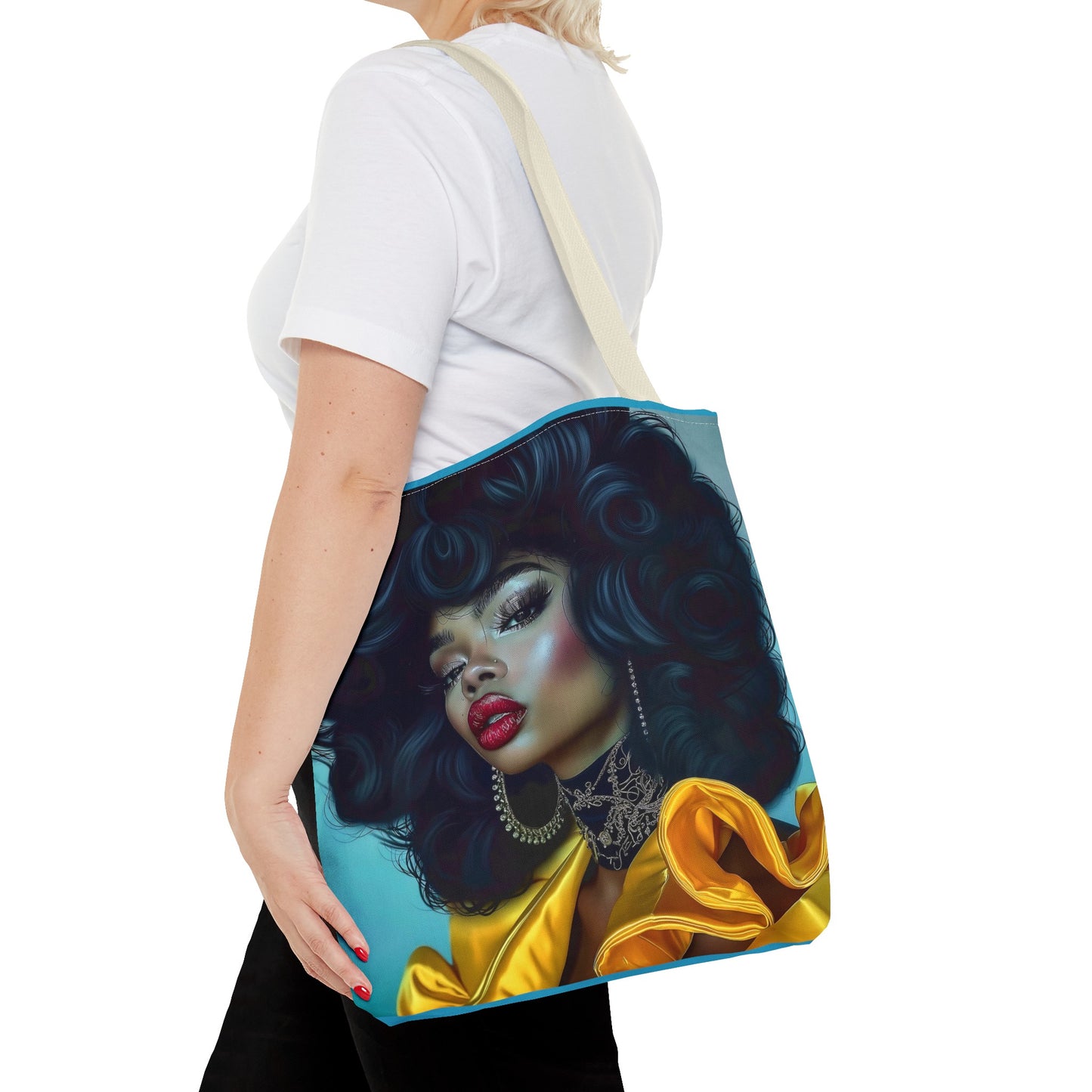 Empowering Beauty  Black Woman Digital Print Tote Bag (AOP) - Statement tote bag with bold lips - Trendy - Unique  Gift Ideas