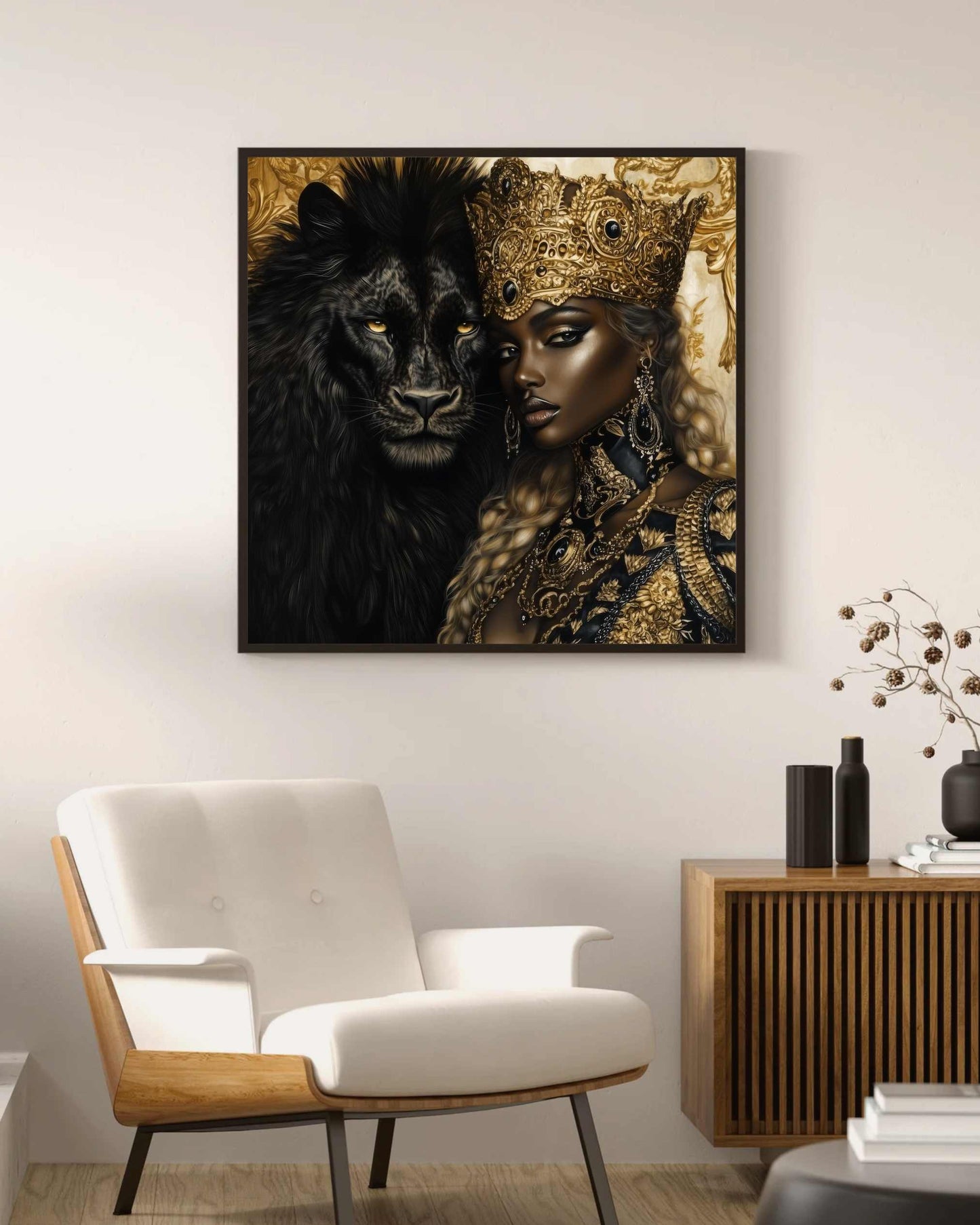 Majestic Black Goddess & Lion Fantasy Art Download