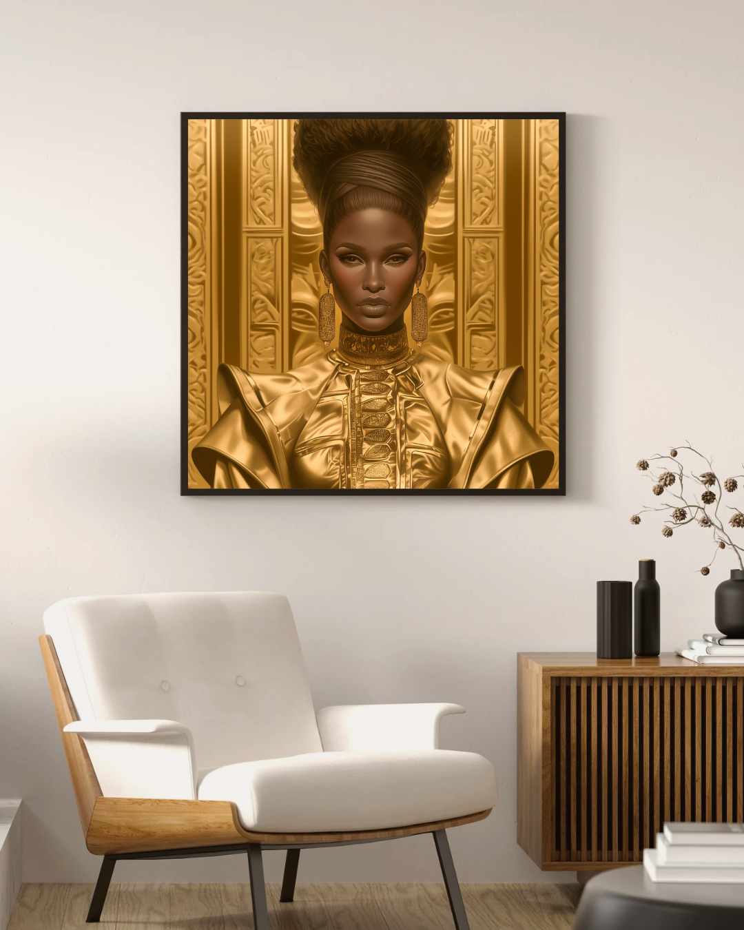 Elegant Digital Portrait Download - Black Woman with Gold Accents - Owndigiart