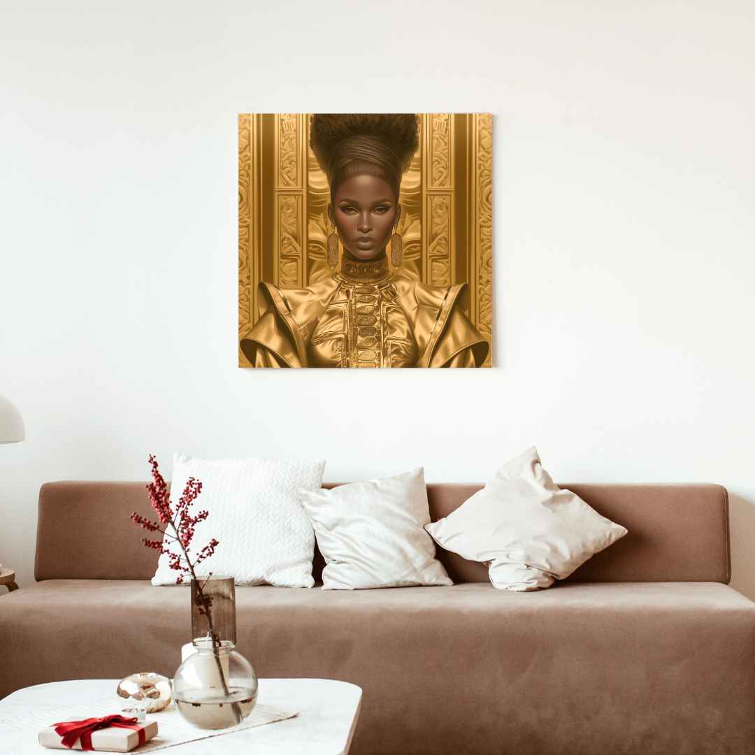 Elegant Digital Portrait Download - Black Woman with Gold Accents - Owndigiart
