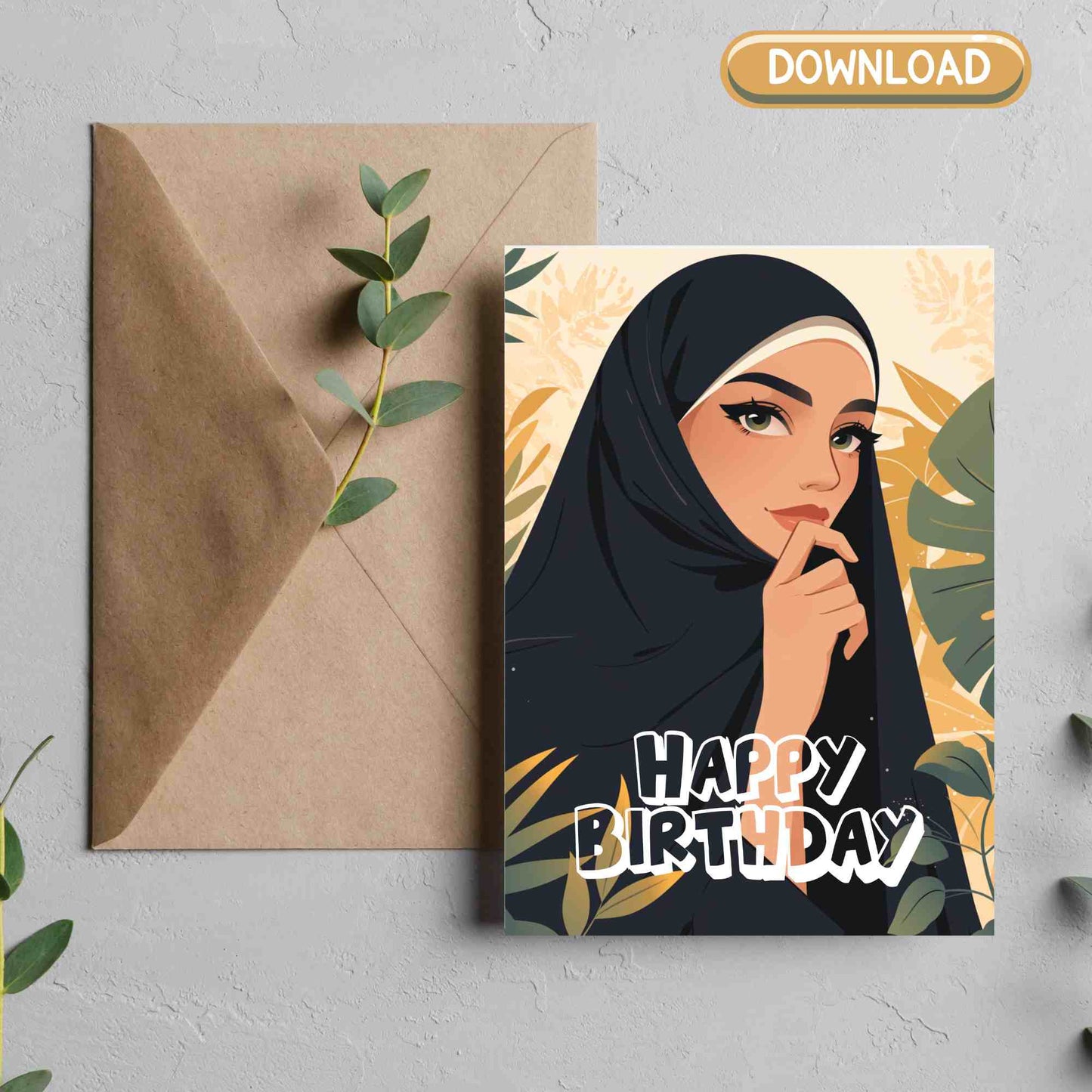 Elegant Hijabi Birthday Card - Digital Download