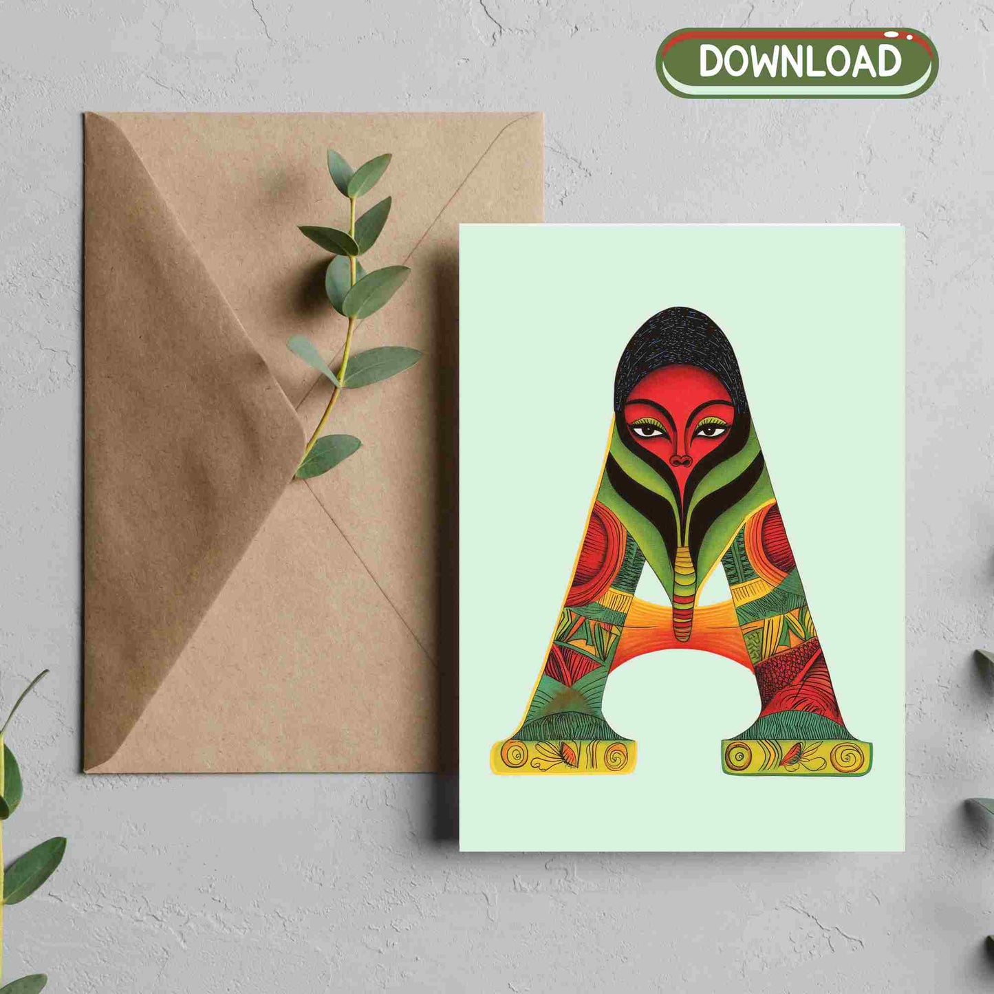 Mystical Letter A Greeting Card - African Inspired Digital Card