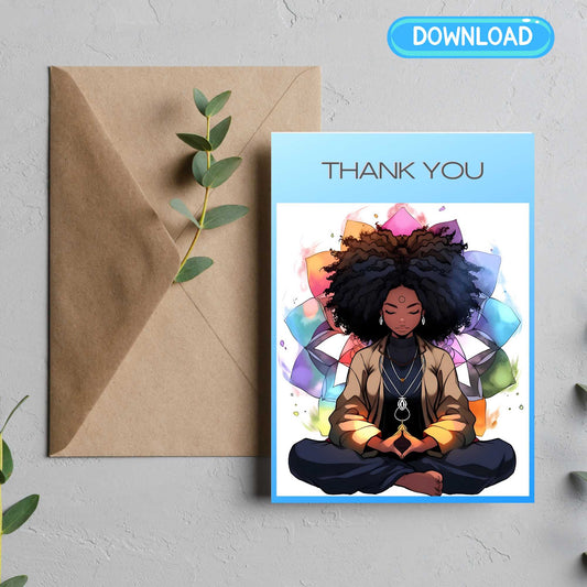 Digital Download Afro Black Art Thank You Card - Owndigiart