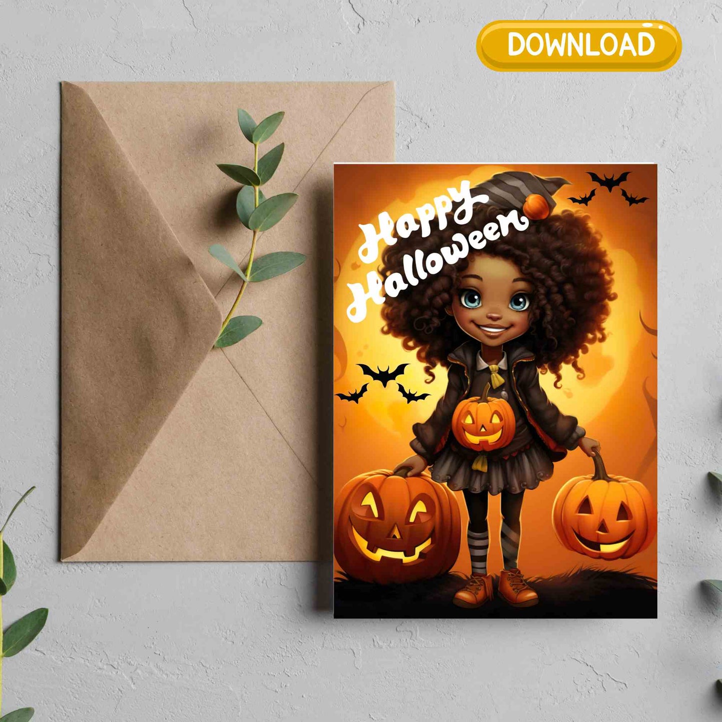 Digital Download Afro Black Art Happy Halloween Card