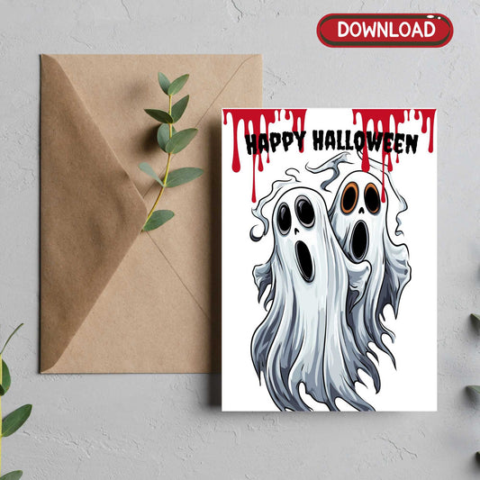 Downloadable Cartoon Ghosts Halloween Card | Spooky Fun for All Ages