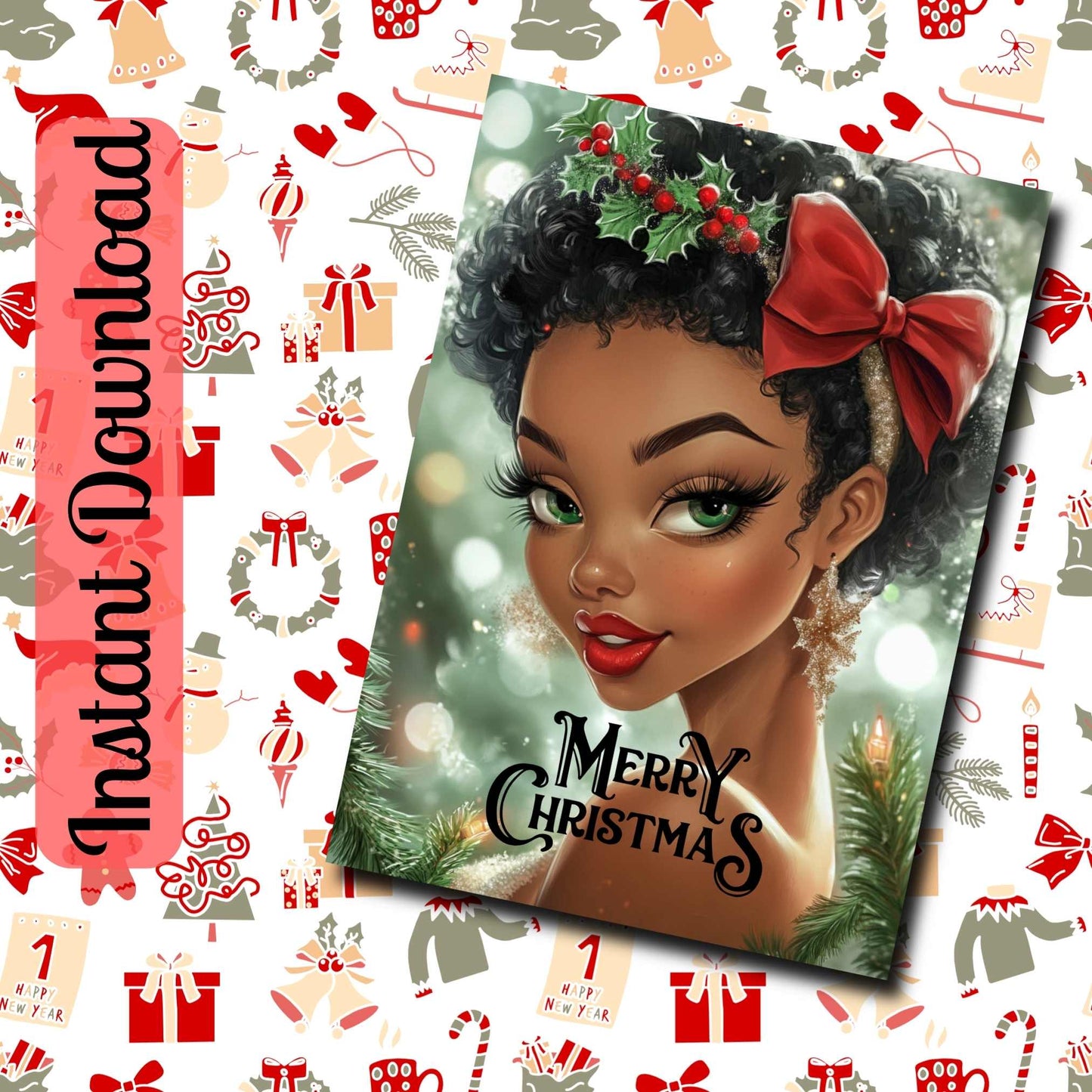 Cute Afro-Chic Christmas Card | Downloadable Holiday Greetings