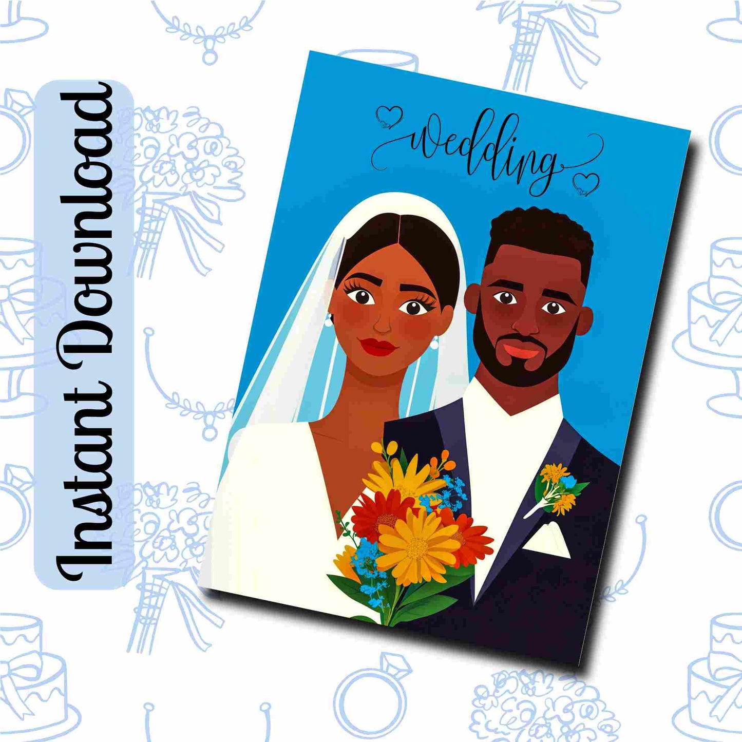 Elegant Foldable Wedding Card Digital Download – Bride and Groom Art