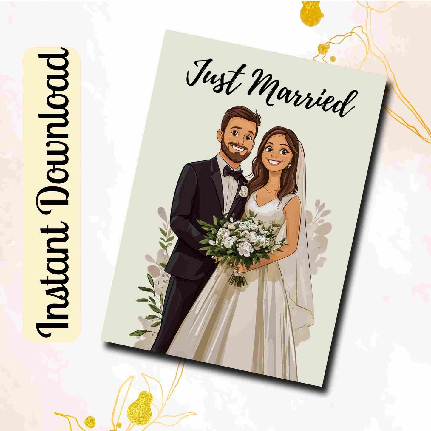 'Just Married' Digital Download Foldable Card