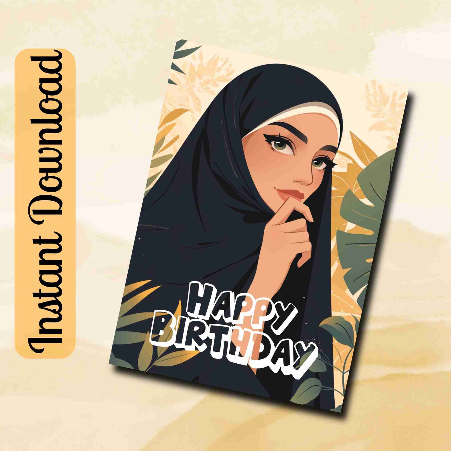 Elegant Hijabi Birthday Card - Digital Download