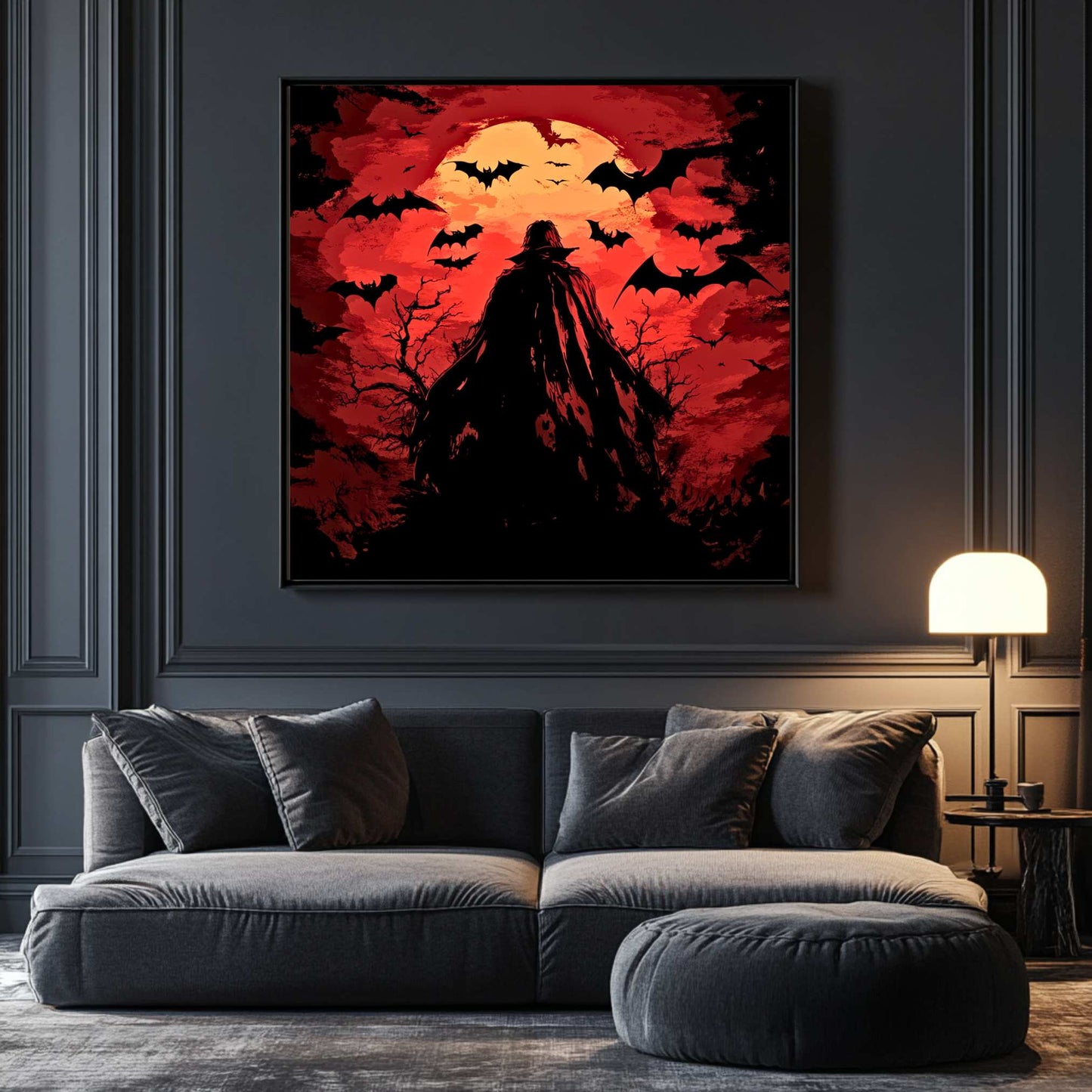 Mysterious Vampire Poster with Bats | Red & Black Gothic Wall Art