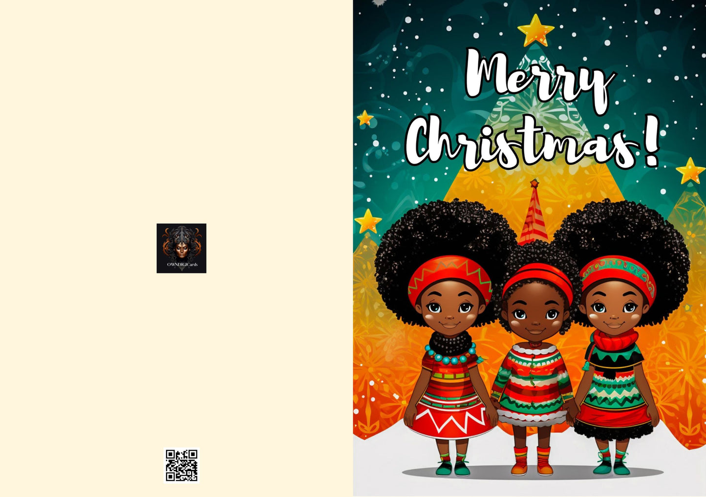 Digital Download: Happy Christmas Foldable Card - greeting cards - Instant download - Afro cards - Black art