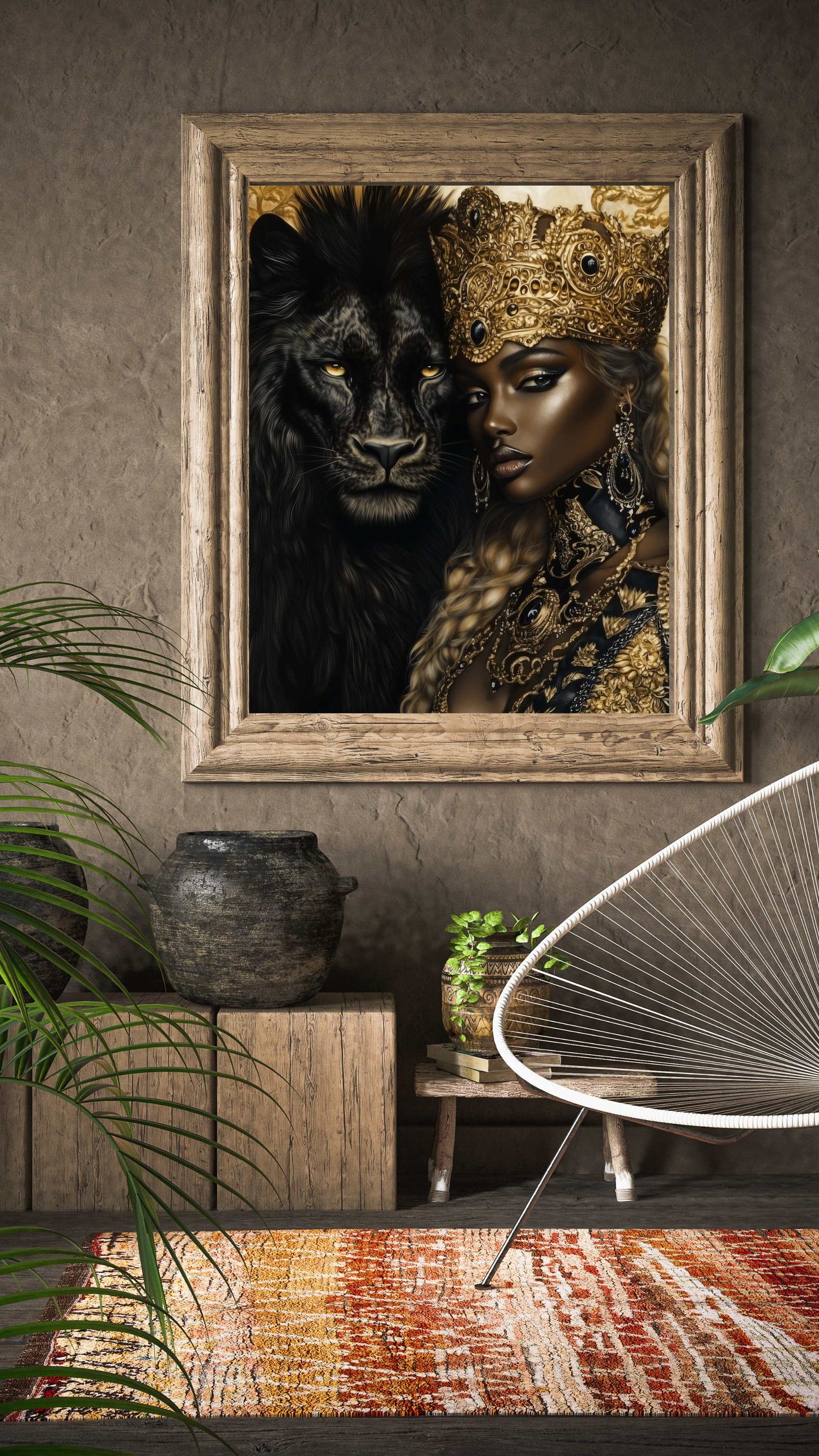 Majestic Black Goddess & Lion Fantasy Art Download