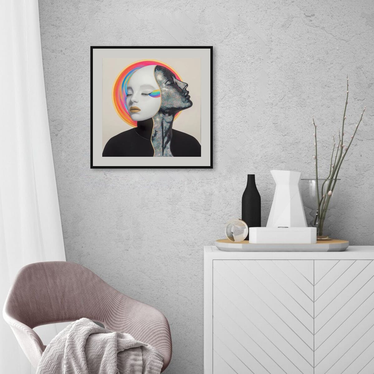 Faces of Duality Framed Poster – Colorful Surrealism on Premium Matte Paper - Limited Edition