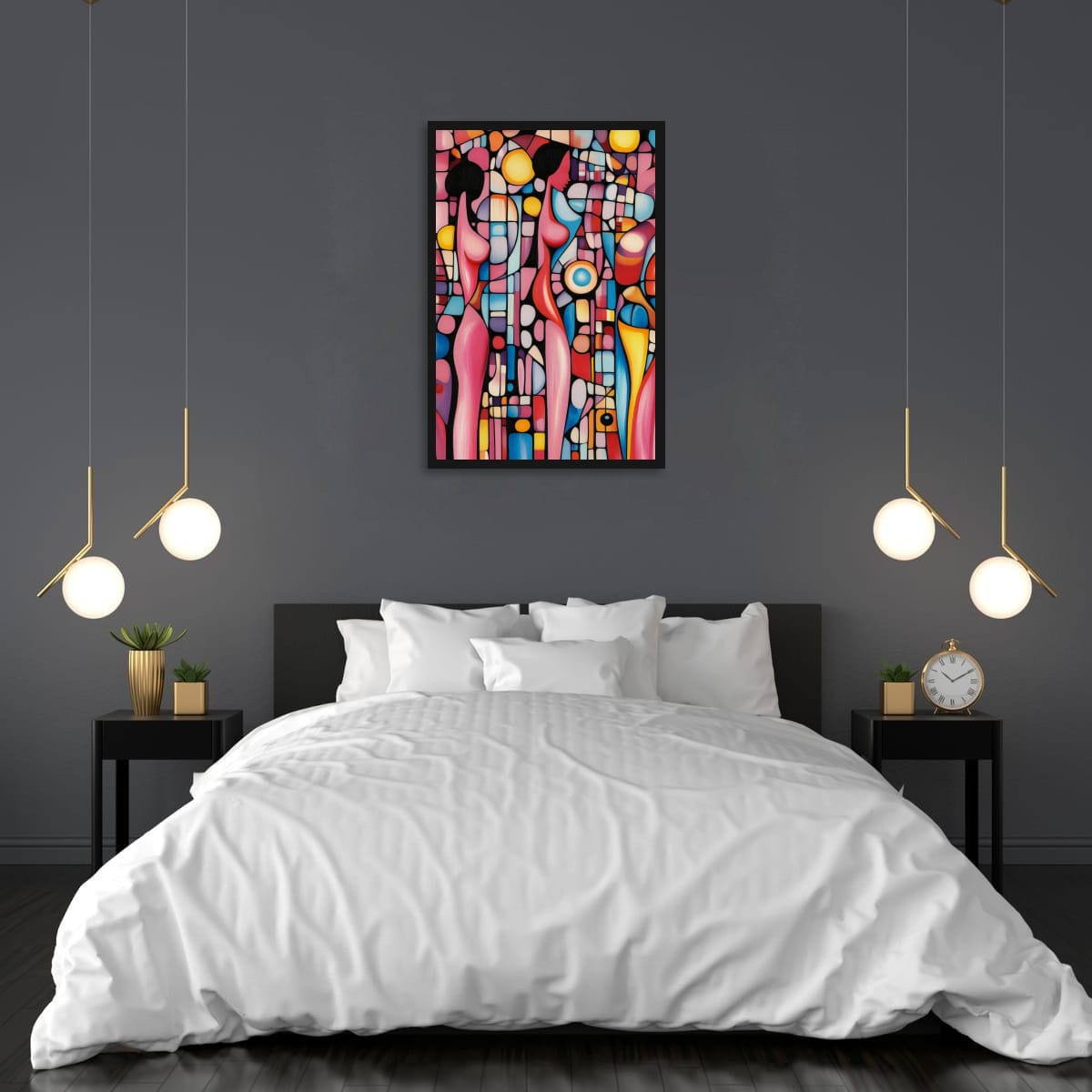 Vibrant Female Silhouettes Mounted Framed Poster – Modern Wall Decor