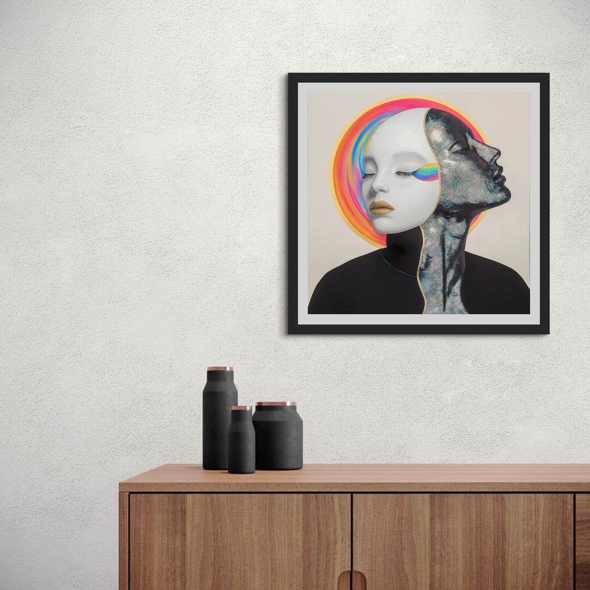 Faces of Duality Framed Poster – Colorful Surrealism on Premium Matte Paper - Limited Edition