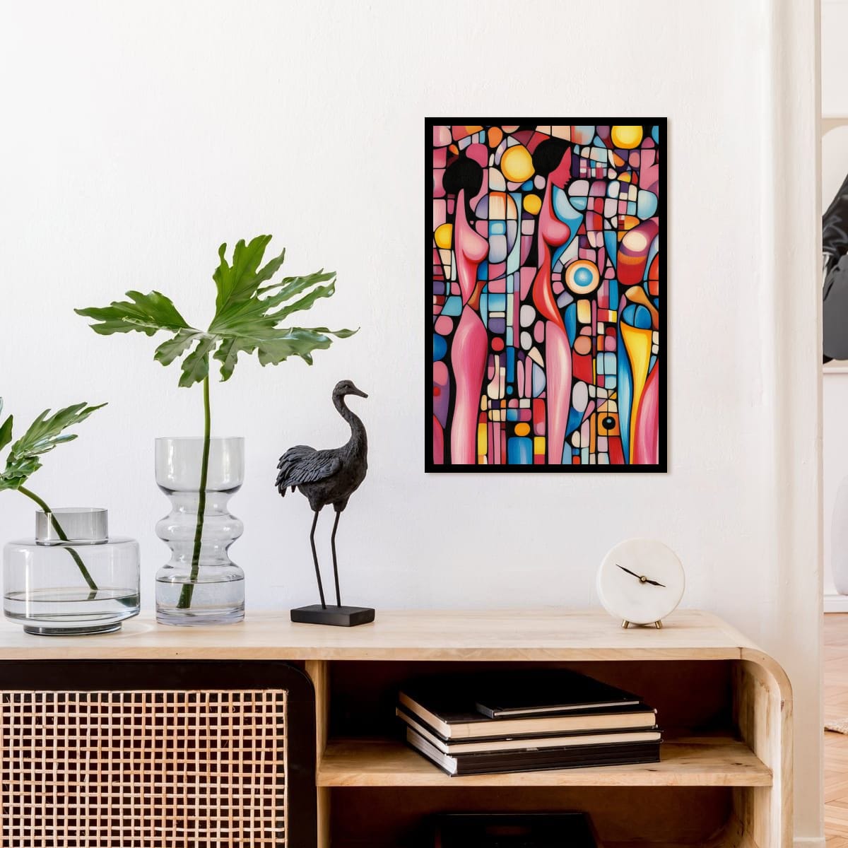 Vibrant Female Silhouettes Mounted Framed Poster – Modern Wall Decor