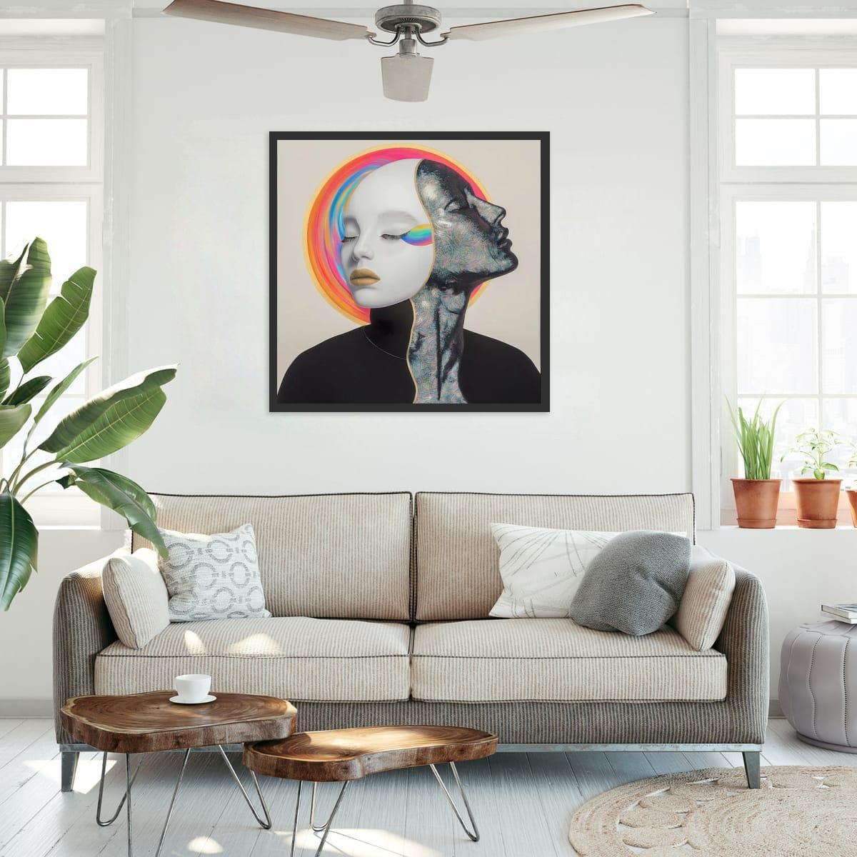 Faces of Duality Framed Poster – Colorful Surrealism on Premium Matte Paper - Limited Edition