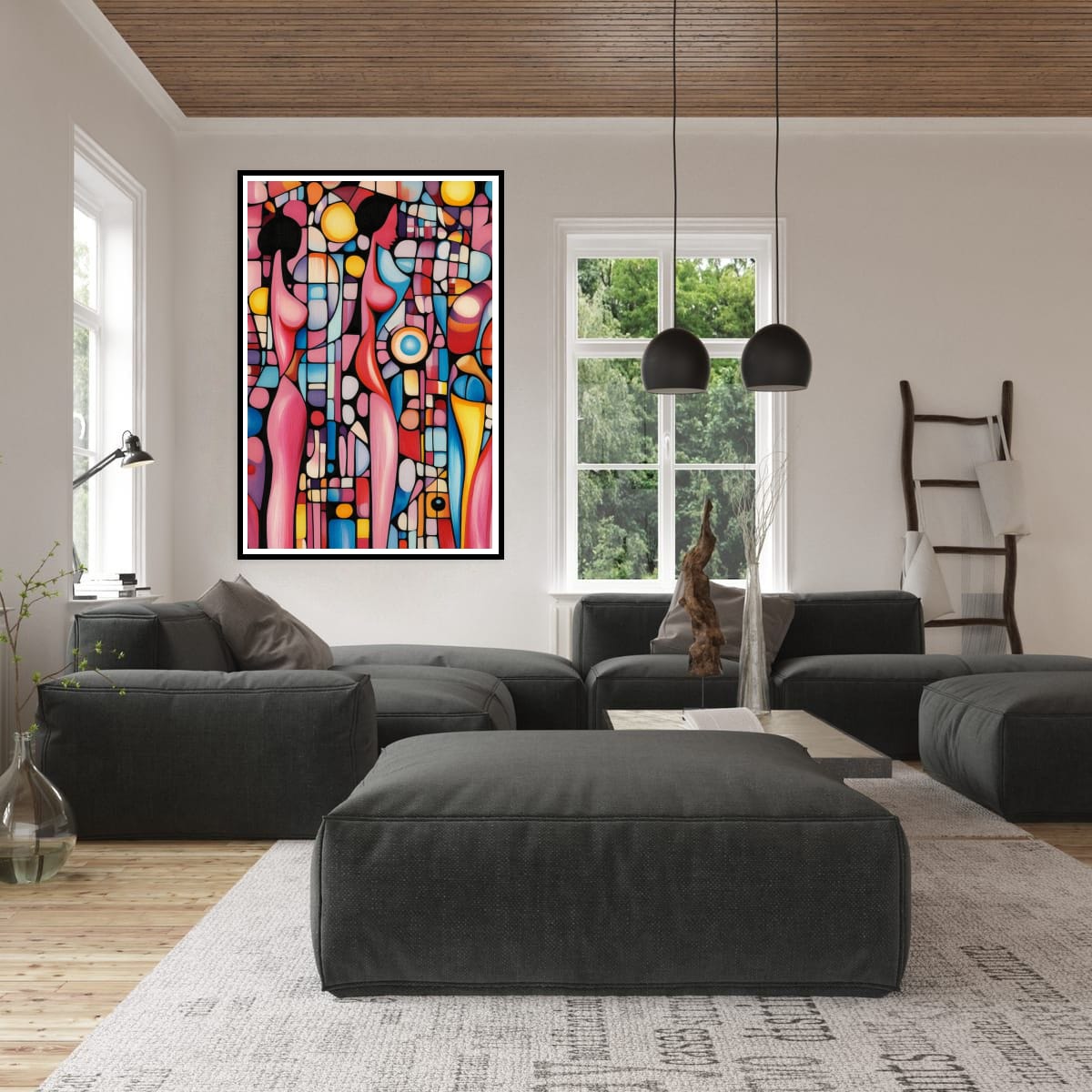 Vibrant Female Silhouettes Mounted Framed Poster – Modern Wall Decor