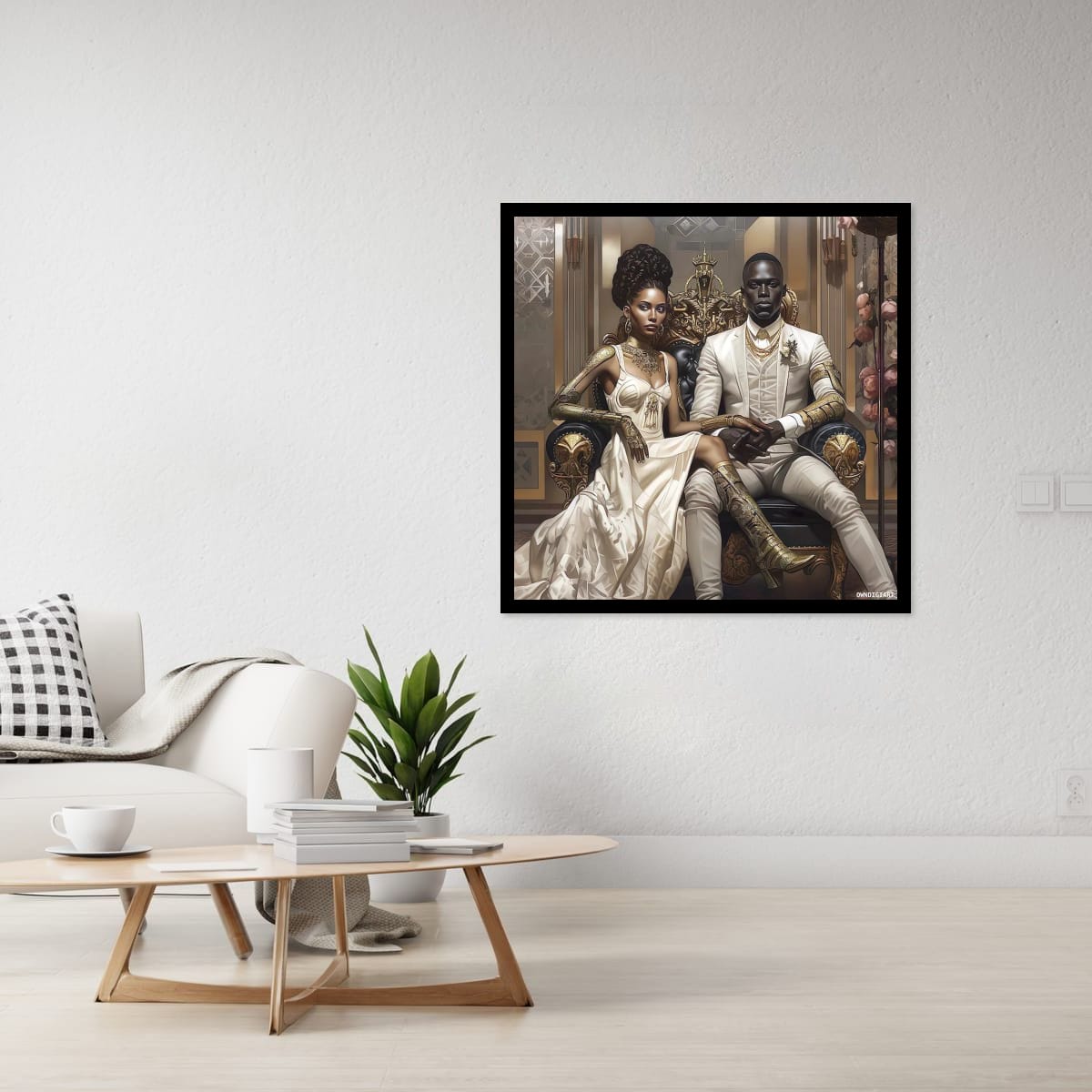 Regal Couple Matte Canvas, Black Frame - Luxury Wall Art - Owndigiart