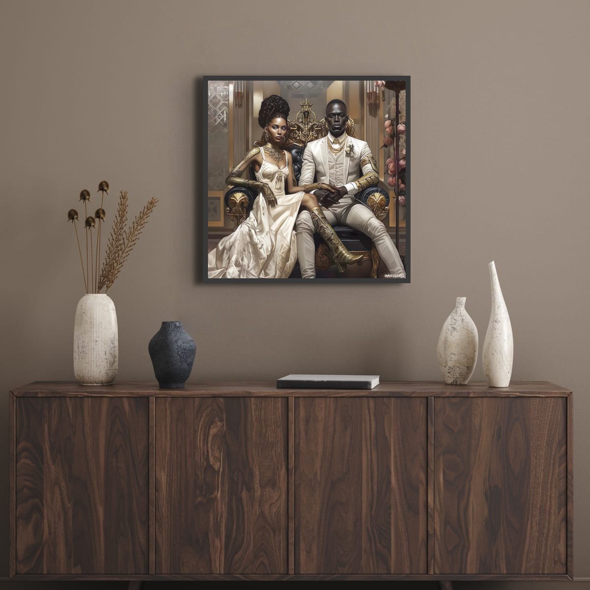 Regal Couple Matte Canvas, Black Frame - Luxury Wall Art - Owndigiart