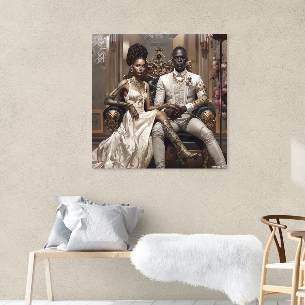 Regal Couple Matte Canvas, Black Frame - Luxury Wall Art - Owndigiart