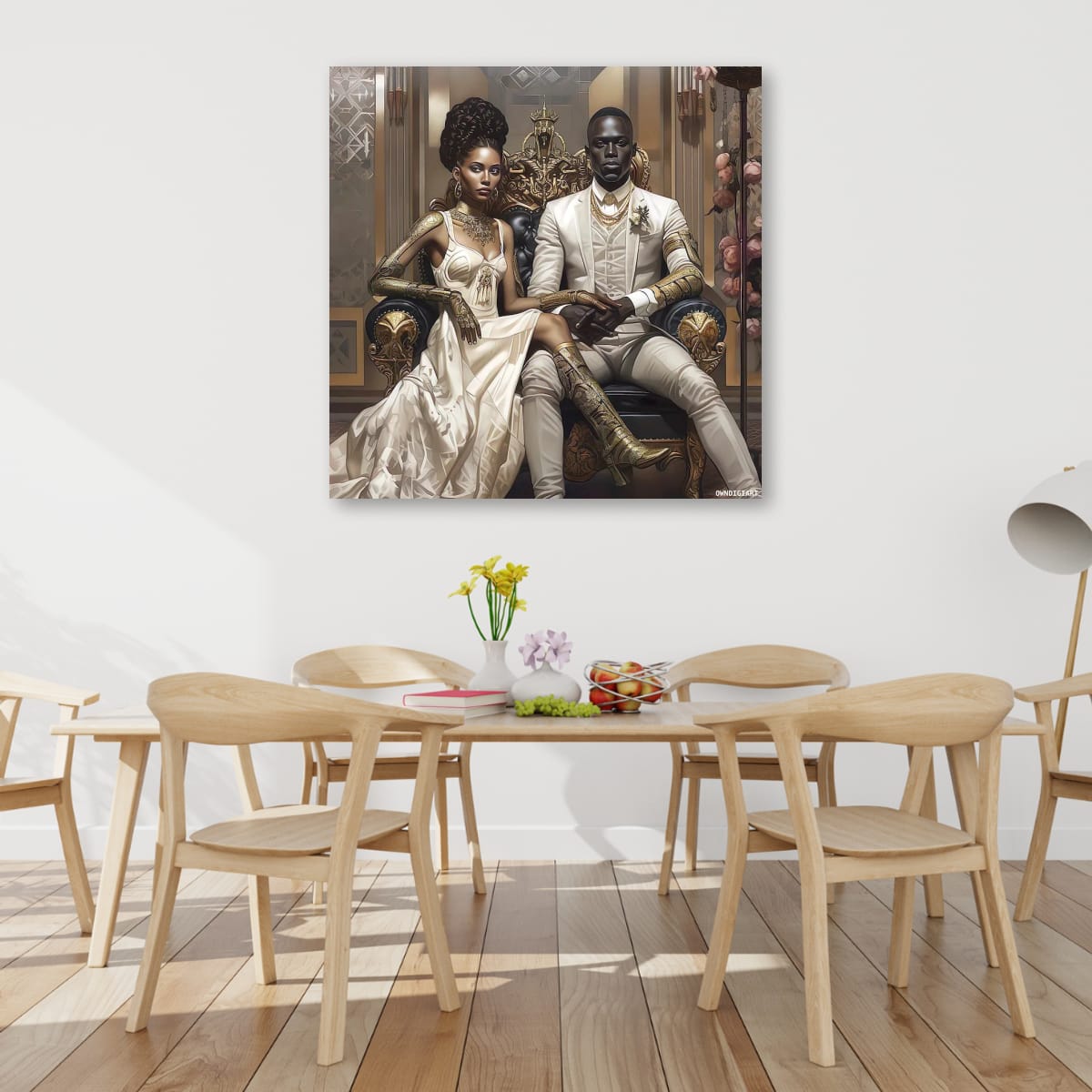 Regal Couple Matte Canvas, Black Frame - Luxury Wall Art - Owndigiart