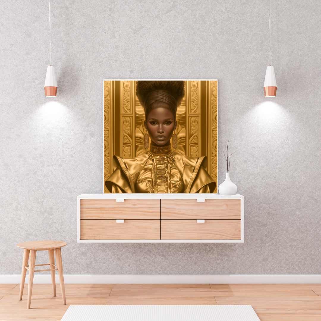 Elegant Digital Portrait Download - Black Woman with Gold Accents - Owndigiart