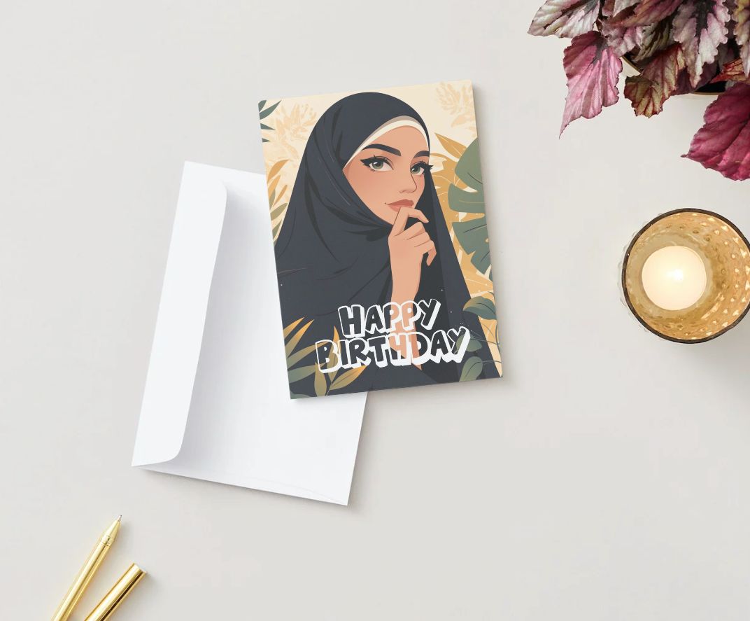 Elegant Hijabi Birthday Card - Digital Download