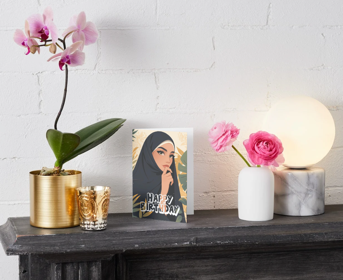 Elegant Hijabi Birthday Card - Digital Download