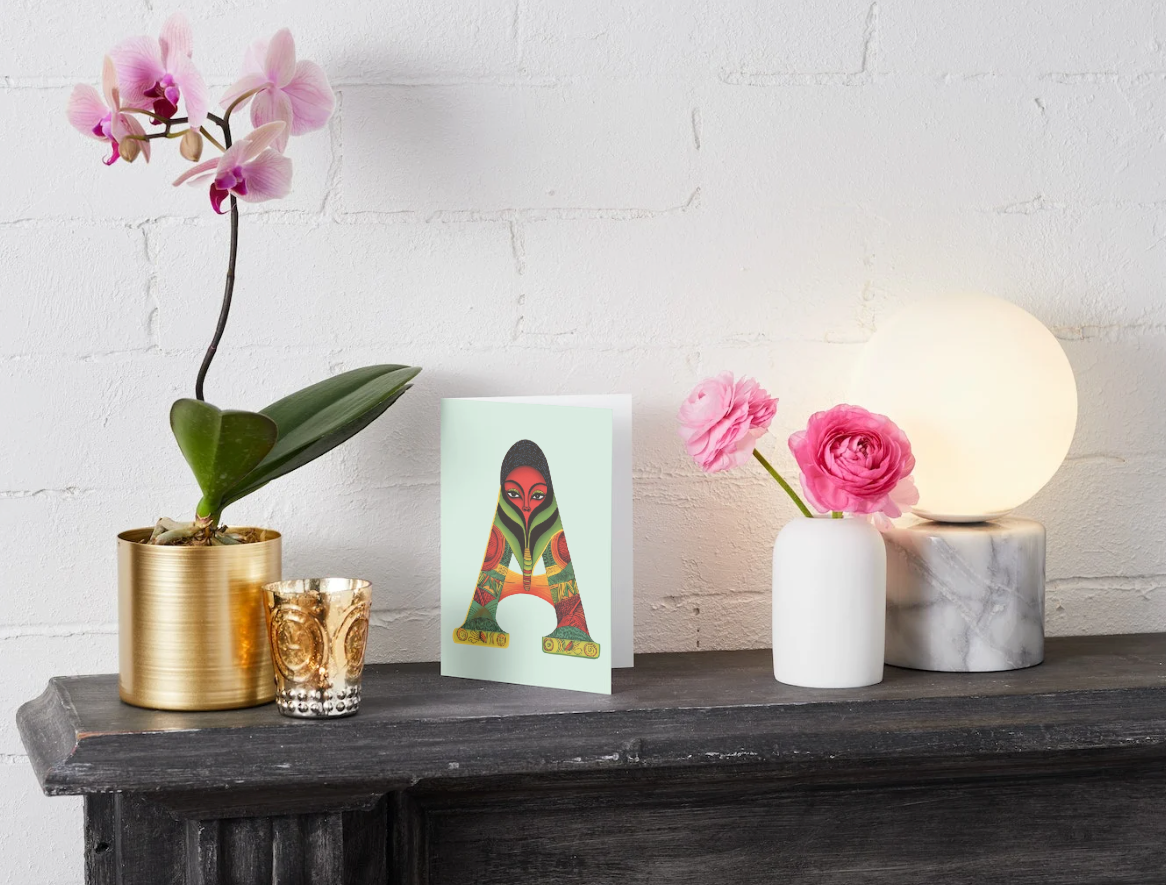 Mystical Letter A Greeting Card - African Inspired Digital Card
