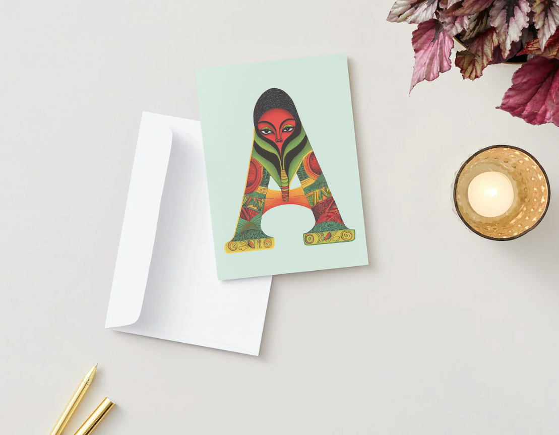 Mystical Letter A Greeting Card - African Inspired Digital Card
