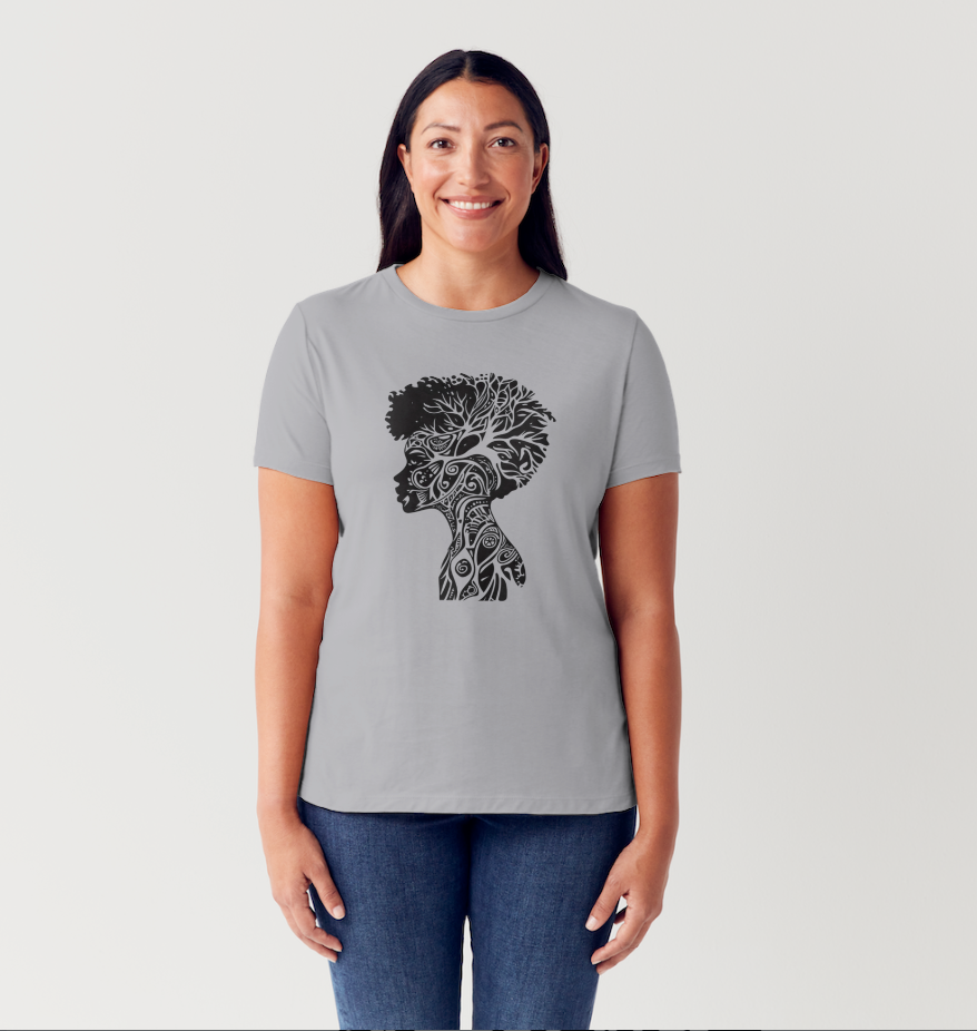Afro Woman Silhouette T-Shirt – Tribal Nature Design for Everyday Wear
