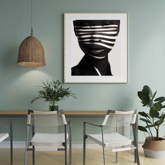 High-Resolution Download - Dark Beauty with Black & White Stripes - Elegant Home Decor - Owndigiart