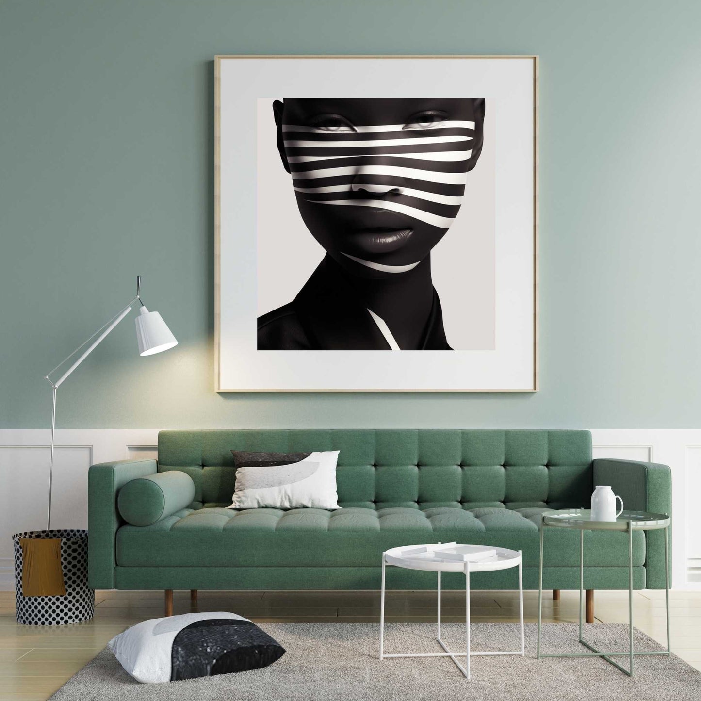 High-Resolution Download - Dark Beauty with Black & White Stripes - Elegant Home Decor - Owndigiart