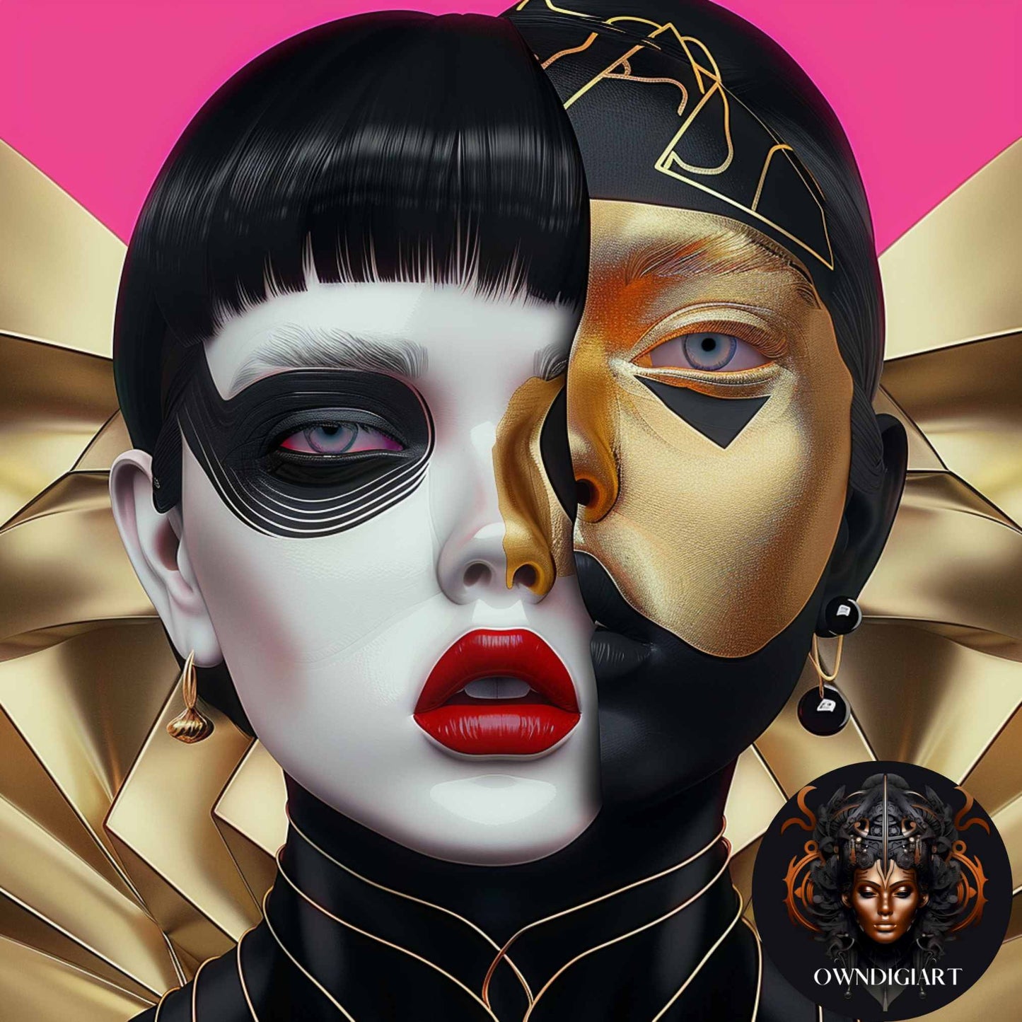 Futuristic Duality Abstract Portrait - Owndigiart