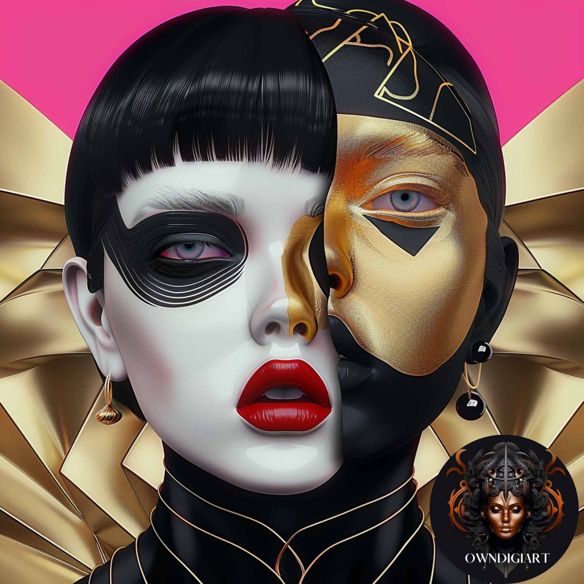 Futuristic Duality Abstract Portrait - Owndigiart