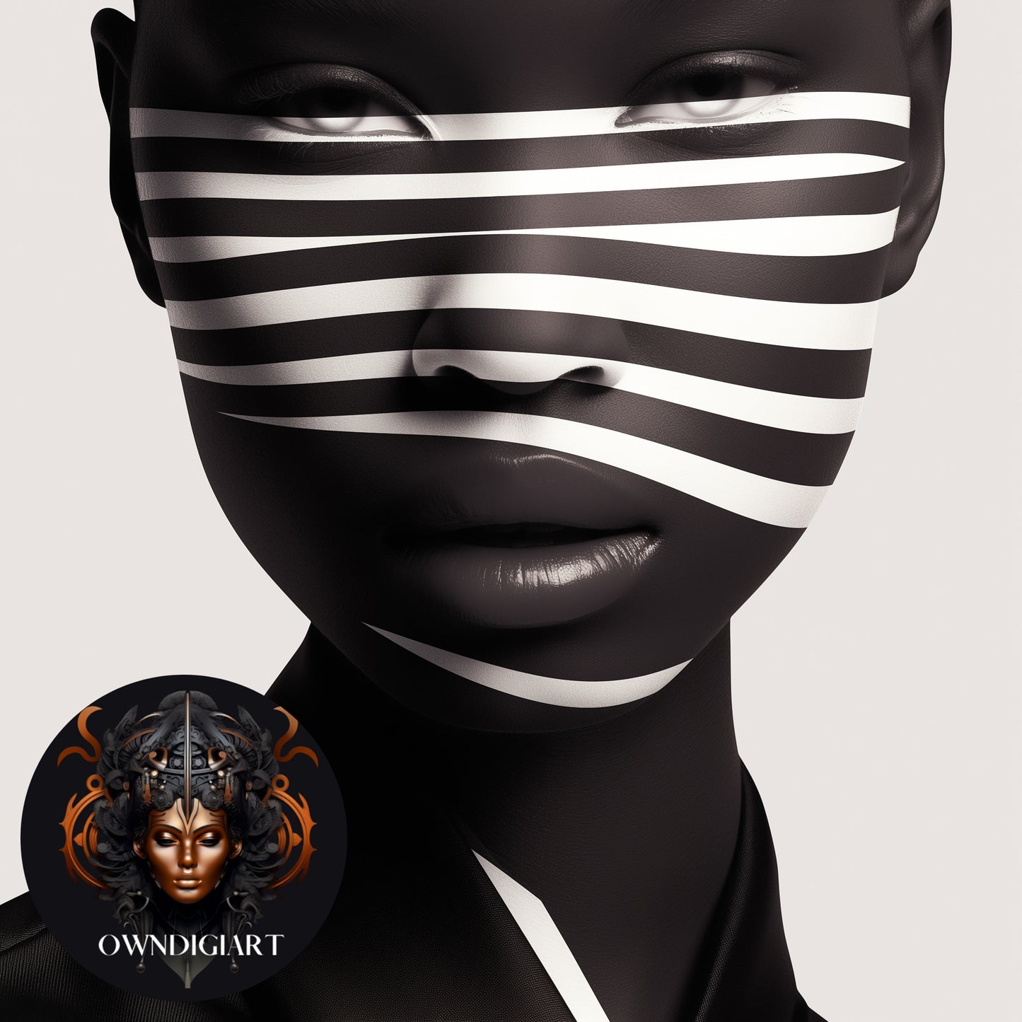 High-Resolution Download - Dark Beauty with Black & White Stripes - Elegant Home Decor - Owndigiart