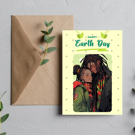 Happy Earthday - Greeting Cards- Printable - Instant Download - PDF - 5x7  - Afro Art -