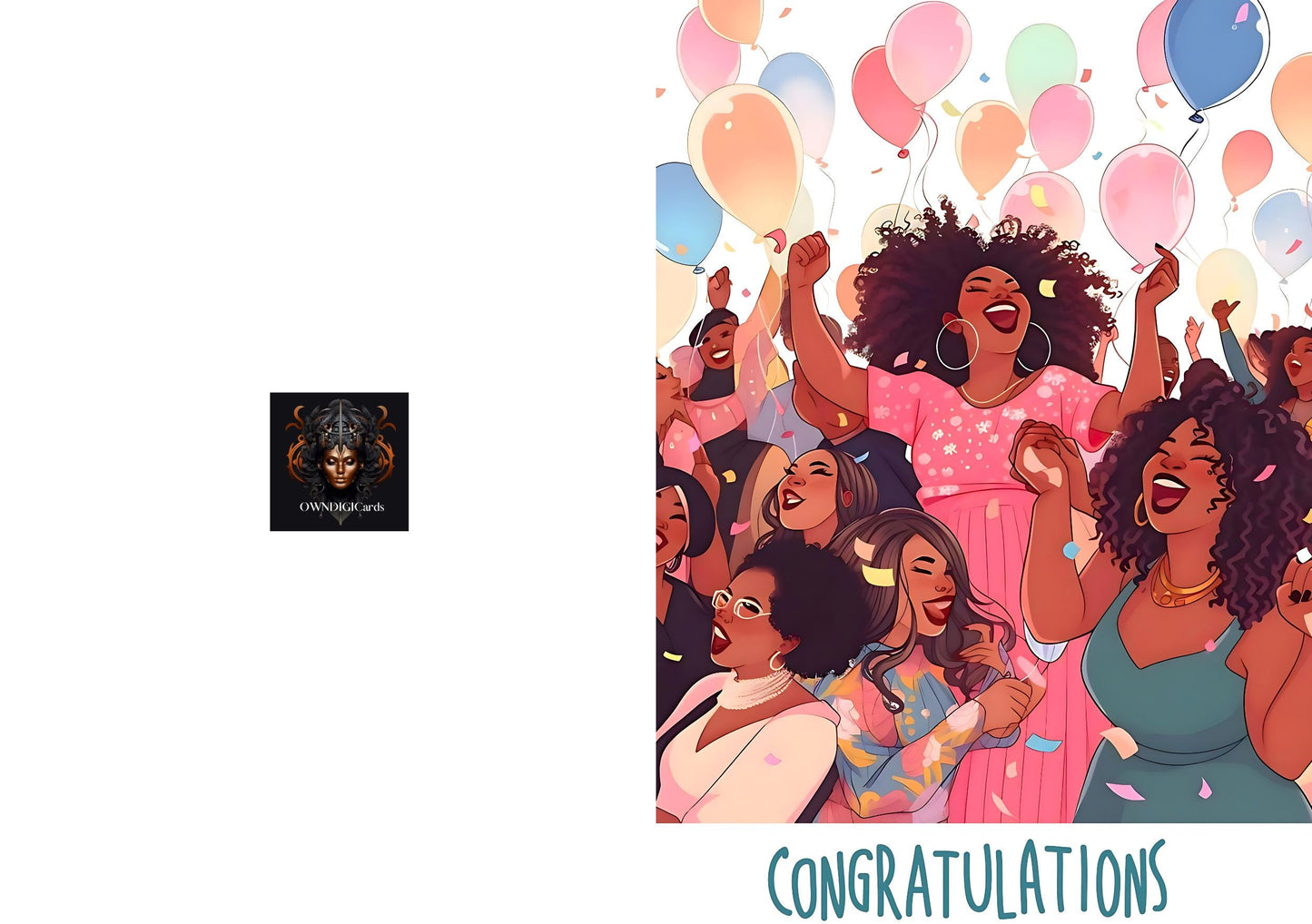 Digital Download Afro Black Art Congratulations Card - Unique and Celebratory Greeting - PDF File -5x7 Printable - Greeting Cards