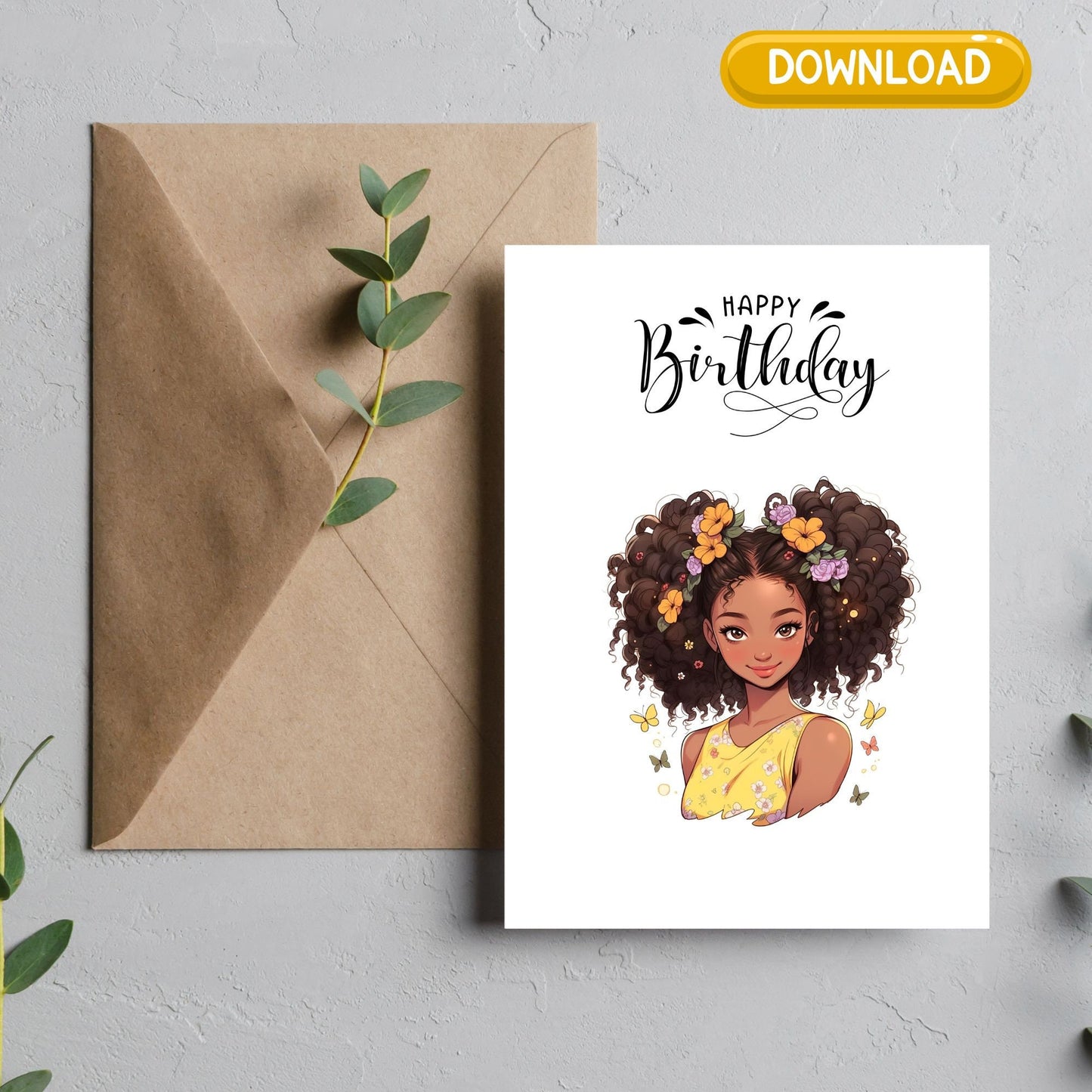 Digital Download Afro Black Art Birthday Card - Unique and Celebratory Greeting - PDF File - 5x7 Printable - Greeting Cards