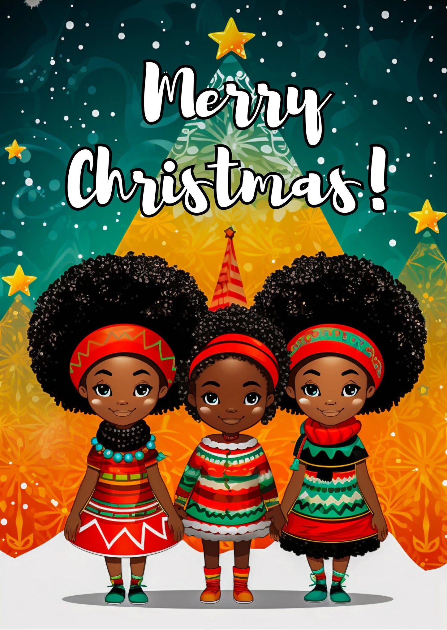 Digital Download: Happy Christmas Foldable Card - greeting cards - Instant download - Afro cards - Black art