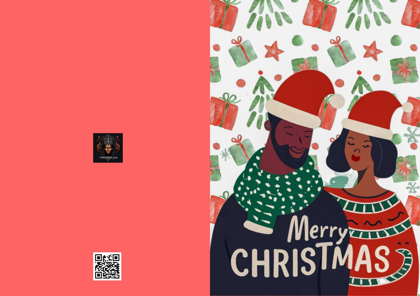 Digital Download: Happy Christmas Foldable Card - greeting cards - Instant download - Afro cards - Black art