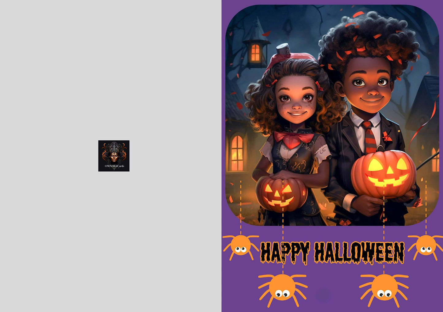 Digital Download Afro Black Art Happy Halloween  - Unique and Celebratory Greeting - PDF File - 5x7 Printable -Foldable Cards