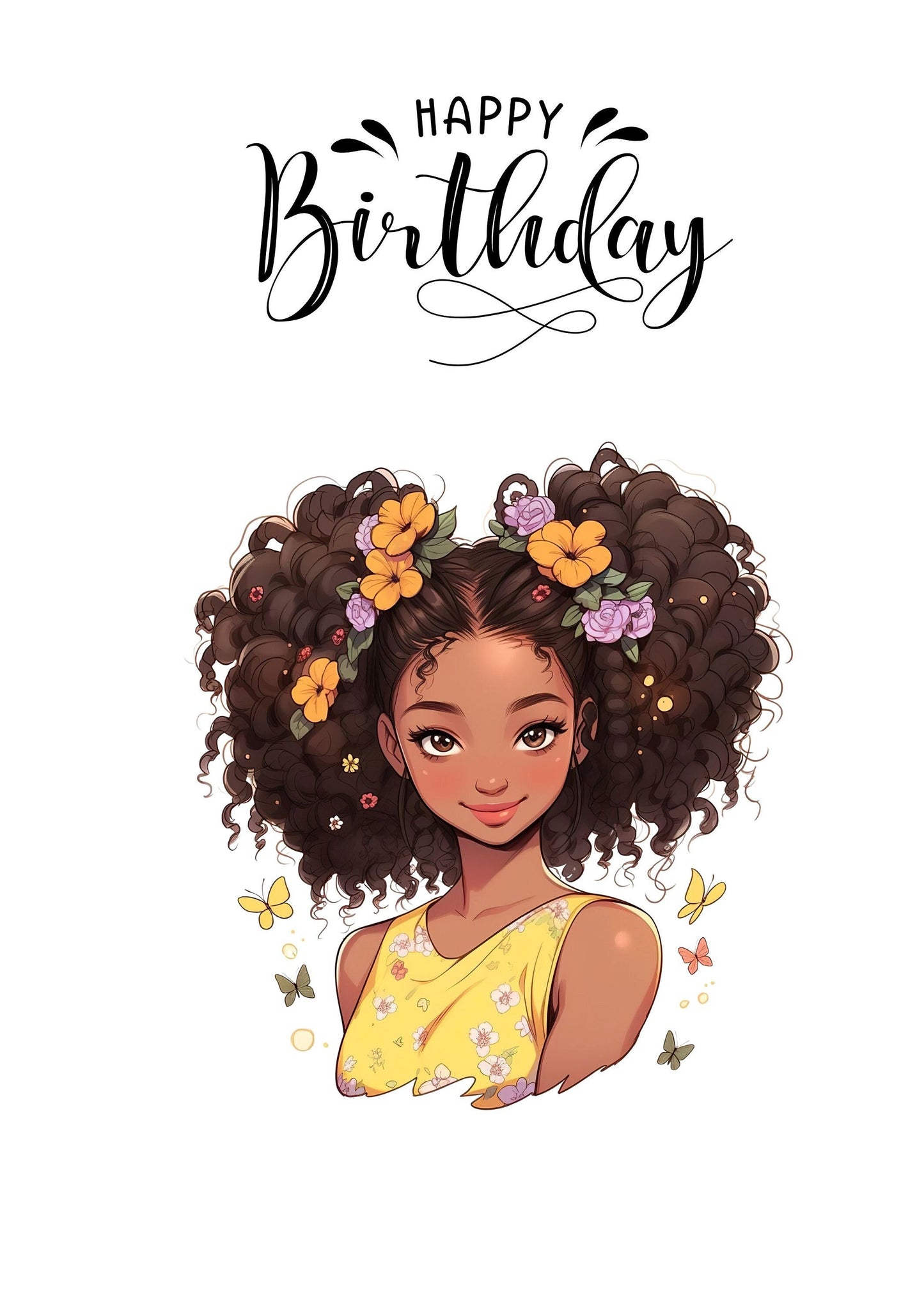 Digital Download Afro Black Art Birthday Card - Unique and Celebratory Greeting - PDF File - 5x7 Printable - Greeting Cards