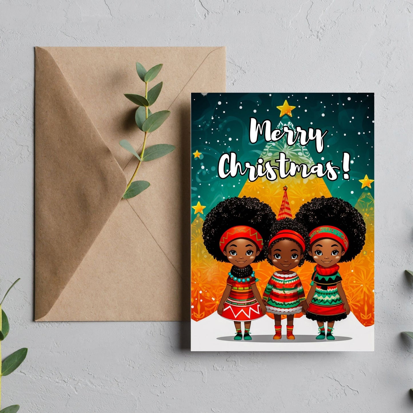 Digital Download: Happy Christmas Foldable Card - greeting cards - Instant download - Afro cards - Black art