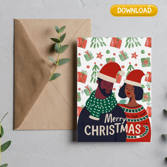 Digital Download: Happy Christmas Foldable Card - greeting cards - Instant download - Afro cards - Black art