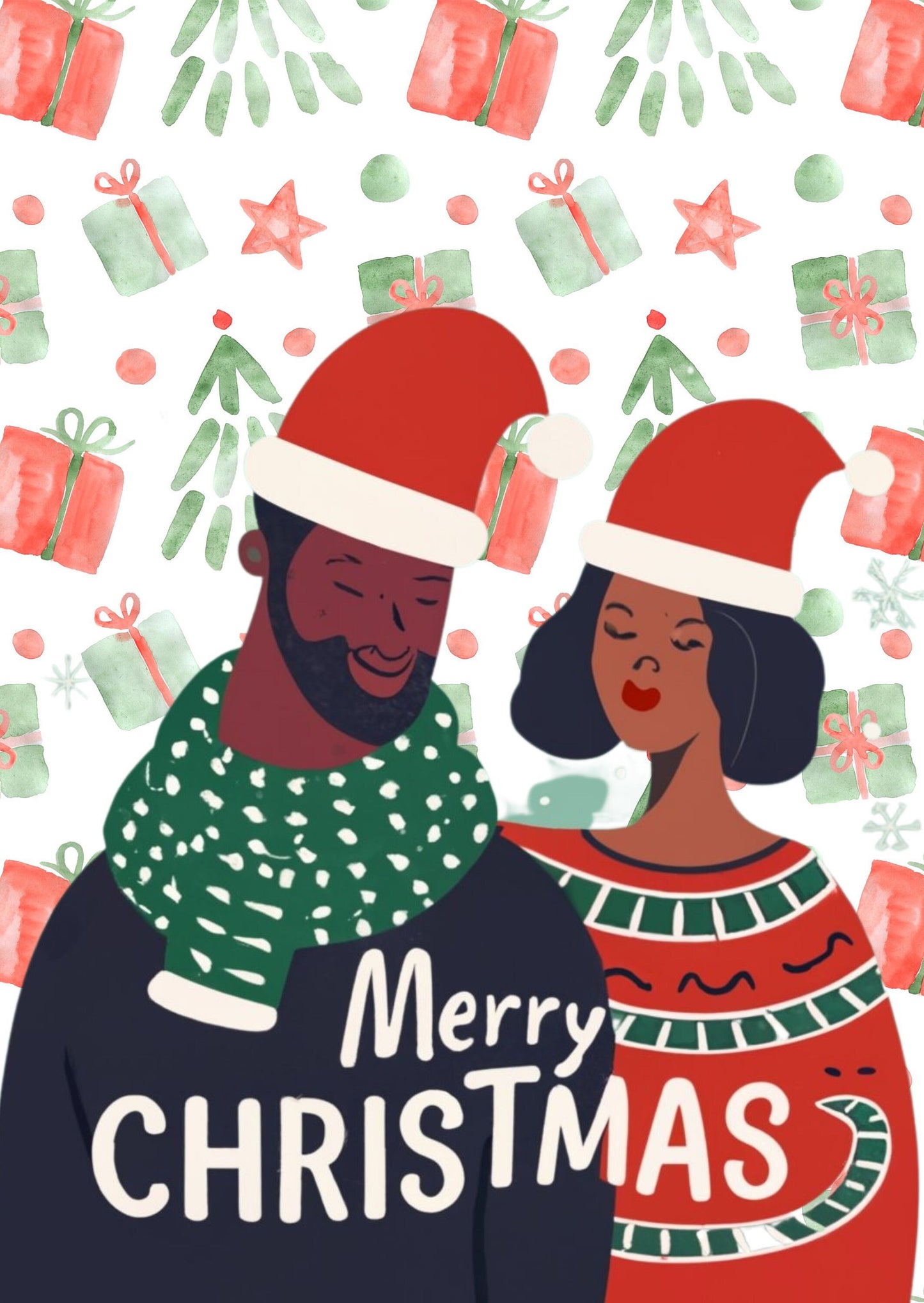 Digital Download: Happy Christmas Foldable Card - greeting cards - Instant download - Afro cards - Black art