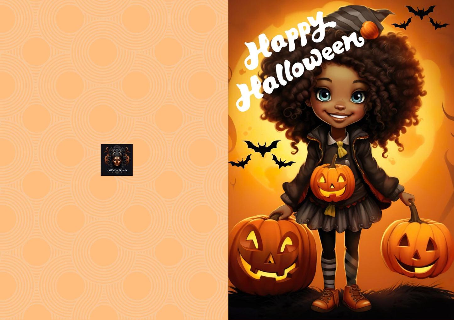 Digital Download Afro Black Art Happy Halloween - Unique and Celebratory Greeting - PDF File - 5x7 Printable -Foldable Cards